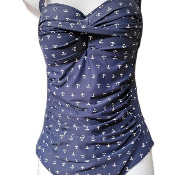 Navy Anchors Aweigh Joanne Twist Front Design Tummy Control One Piece Swimsuit - Picture 4 of 12
